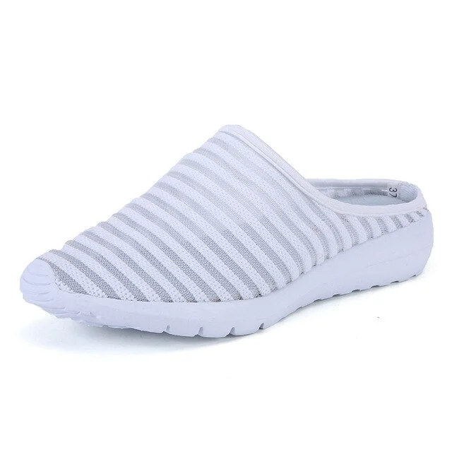 EOFK Summer Women Slippers Casual Soft Comfortable Mesh Outside Flat Slides Half Beach White Flip Flops Woman