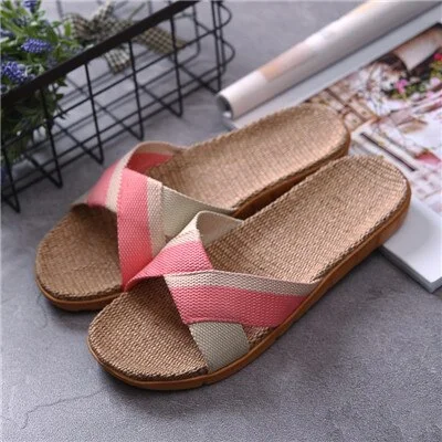 Suihyung Summer Slippers Women Breathable Flax Indoor Slippers Woman Casual Beach Shoes Non-slip Linen Slides Sandals Flip Flops