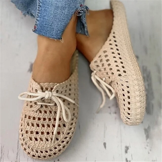 Summer Slippers Shoes Woman 2020 Closed Toe Breathable Flip Flops Women Hollow Out Lace Up PVC Outdoor Flat Beach Slides Sandals