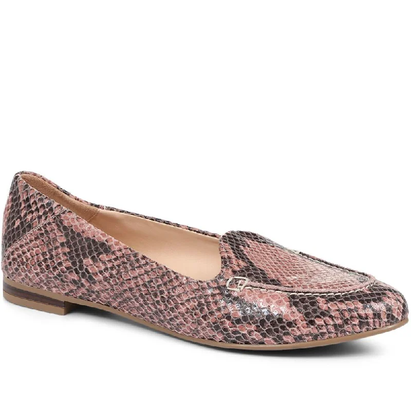 Adeline Flat Leather Ballerina Shoe with Snake Pri - ADELINE / 318 327