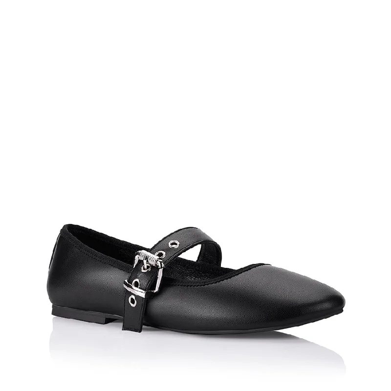 Banks Buckled Mary-Jane Flats - Black