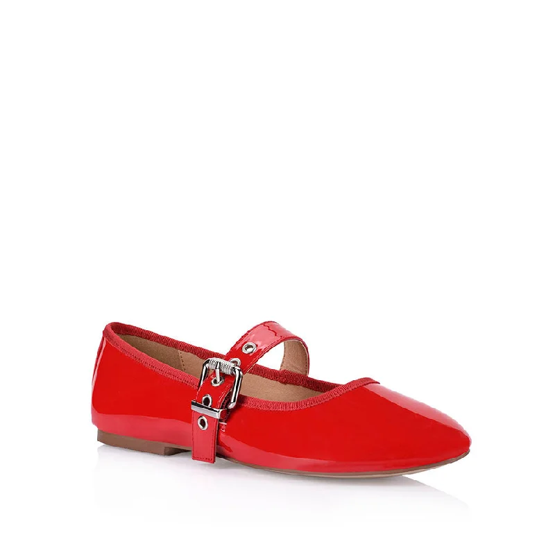 Banks Buckled Mary-Jane Flats - Red Patent