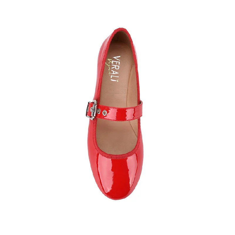 Banks Buckled Mary-Jane Flats - Red Patent