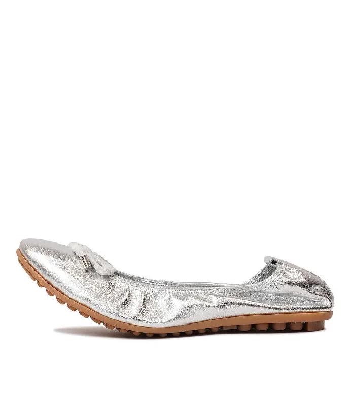 Beyond Silver Leather Ballet Flats