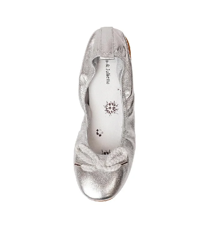 Beyond Silver Leather Ballet Flats