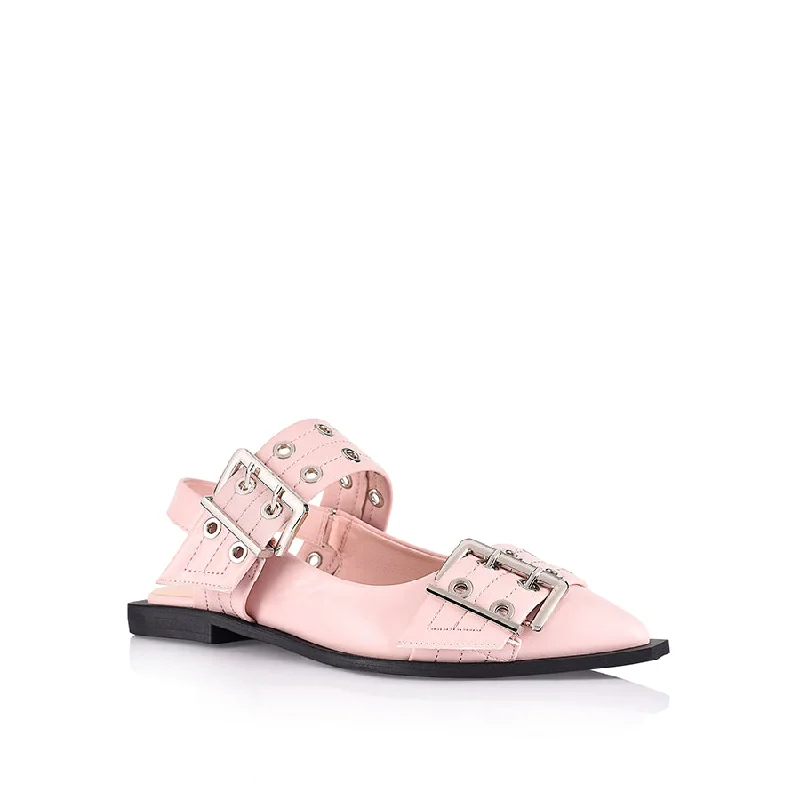 Clea Slingback Buckle Flats - Blush Pink