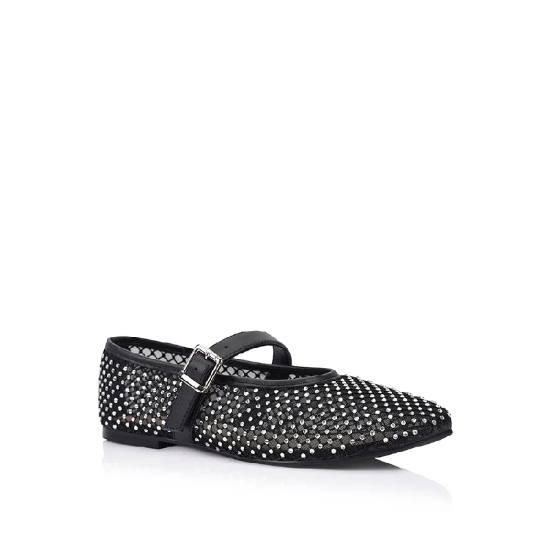 Damsel Diamante Mary-Jane Flat - Black