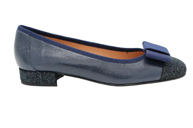 Fabucci Navy Leather Ballet Flat with Bow