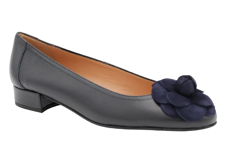 Fabucci Navy Leather Ballet Flat with Flower