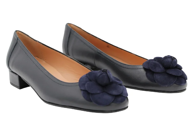 Fabucci Navy Leather Ballet Flat with Flower