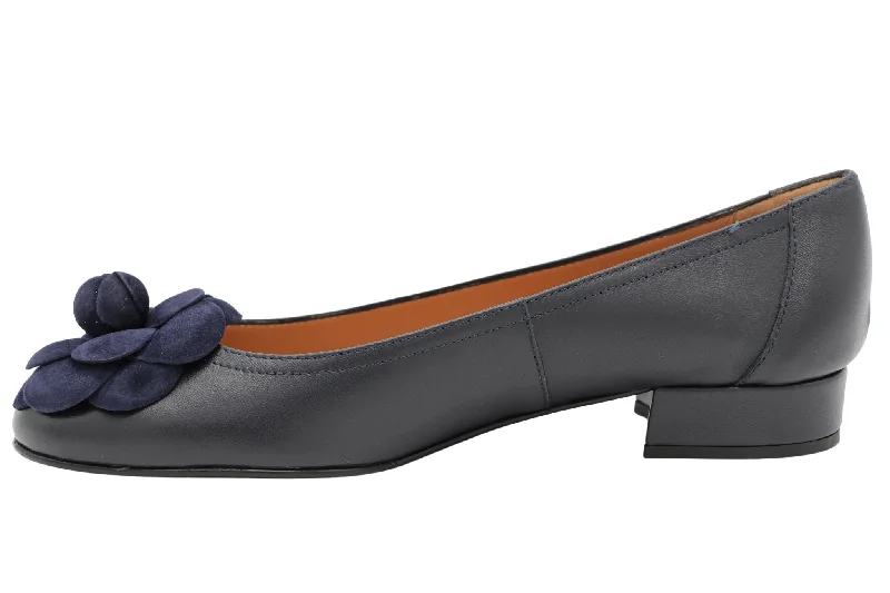 Fabucci Navy Leather Ballet Flat with Flower