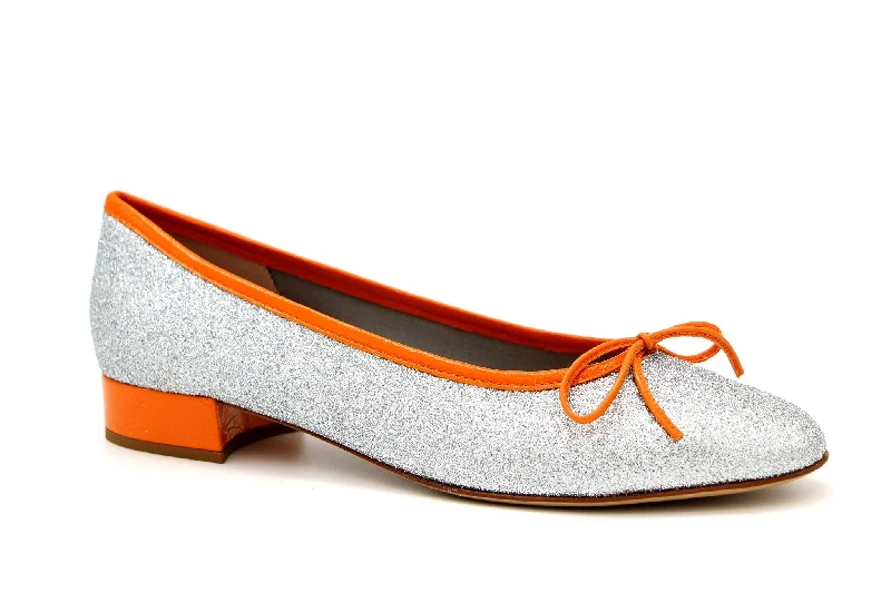 FABUCCI Silver Shimmer  Ballet Flat  with  Orange Trim