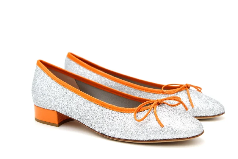 FABUCCI Silver Shimmer  Ballet Flat  with  Orange Trim