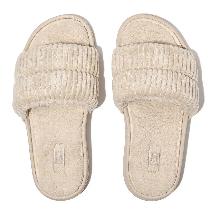 FitFlop Women's Iqushion Ivory Corduroy Slide