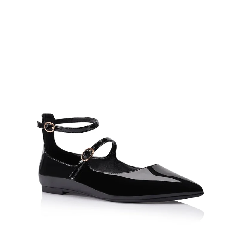 Issie Buckle Flats - Black Patent