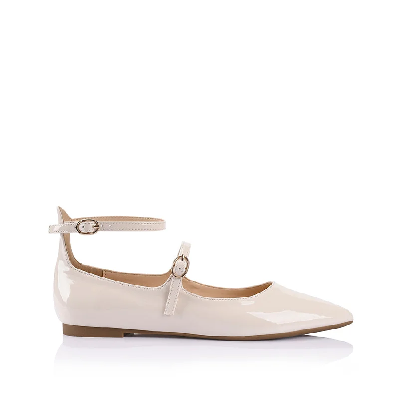 Issie Buckle Flats - Bone Patent