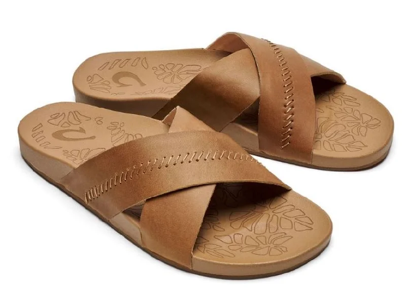 Olukai Women's Kipe'a 'Olu Leather Slide Sandal - Sahara/Sahara 20460-FMFM