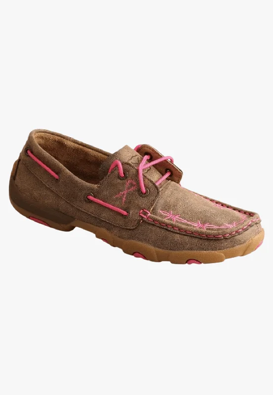 Twisted X Womens Pink Ribbon Barbed Lace Up Moc