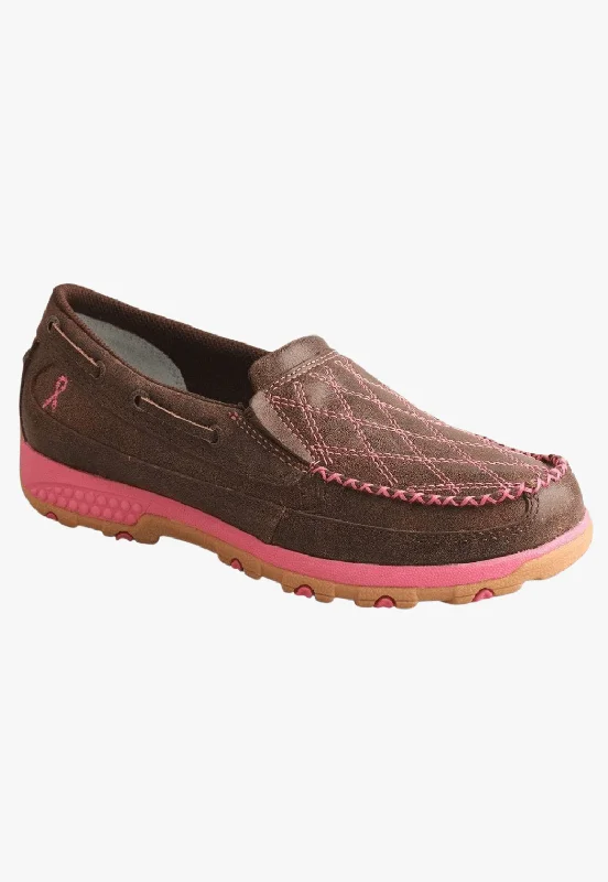 Twisted X Womens Pink Ribbon Diamond Slip On Moc