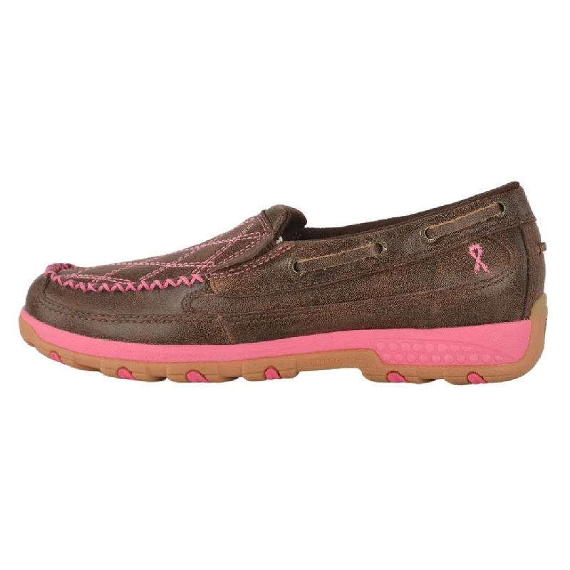 Twisted X Womens Pink Ribbon Diamond Slip On Moc