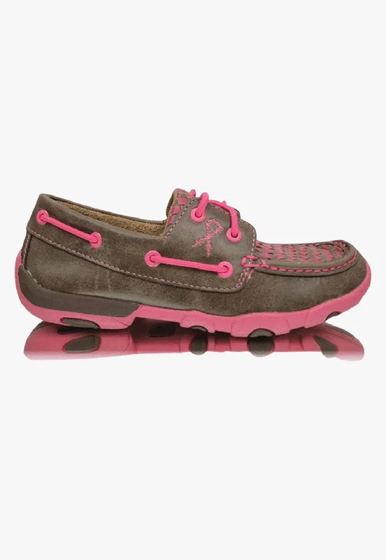 Twisted X Womens Pink Ribbon Slip On Boat Moc