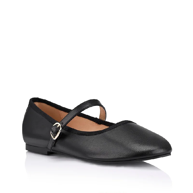 Bambi Mary-Jane Flats - Black Smooth