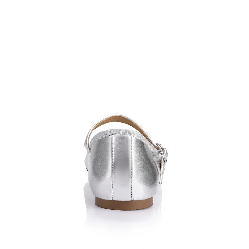 Bambi Mary-Jane Flats - Silver Smooth