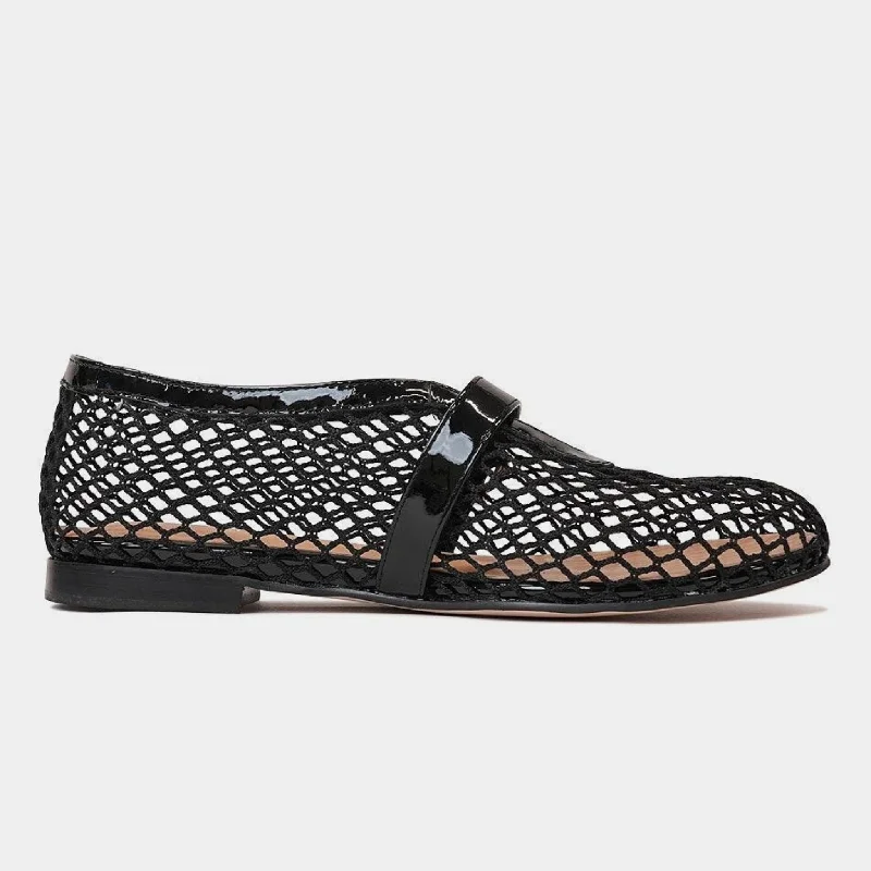 Walaia Black Mesh / Black Patent Ballet Flats