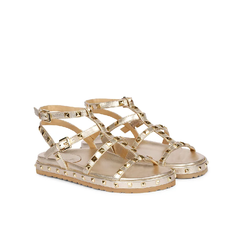 Alicia Studded Strappy Platin Leather Sandals