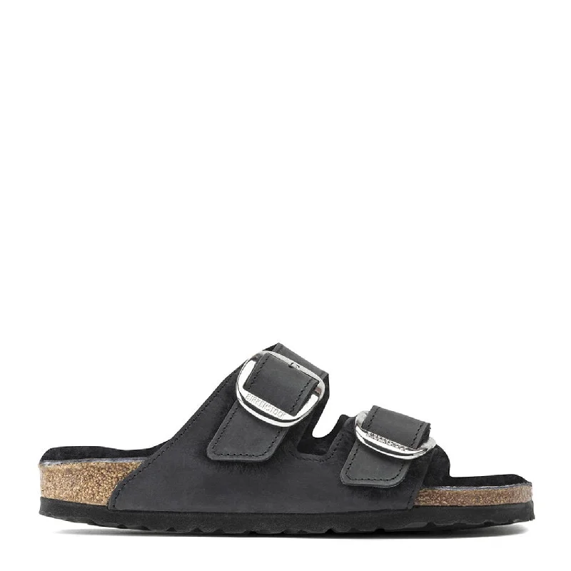 Birkenstock Womens Arizona Big Buckle Shearling Narrow Sandal Oiled Leather Black