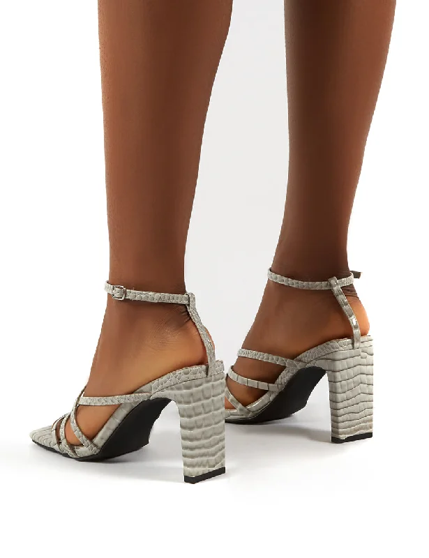 Charms Grey Croc Wide Fit Square Toe Strappy Detail Heels