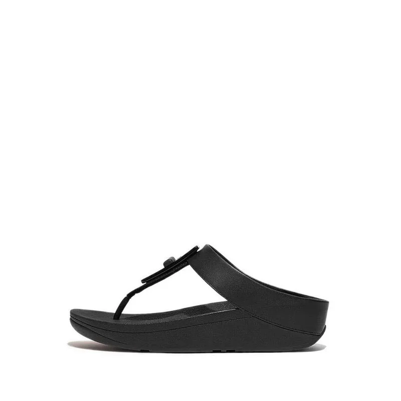 Fitflop Fino Women's Resin-Lock Leather Toe-Post Sandals - Black