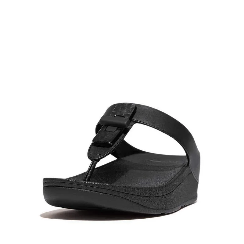 Fitflop Fino Women's Resin-Lock Leather Toe-Post Sandals - Black