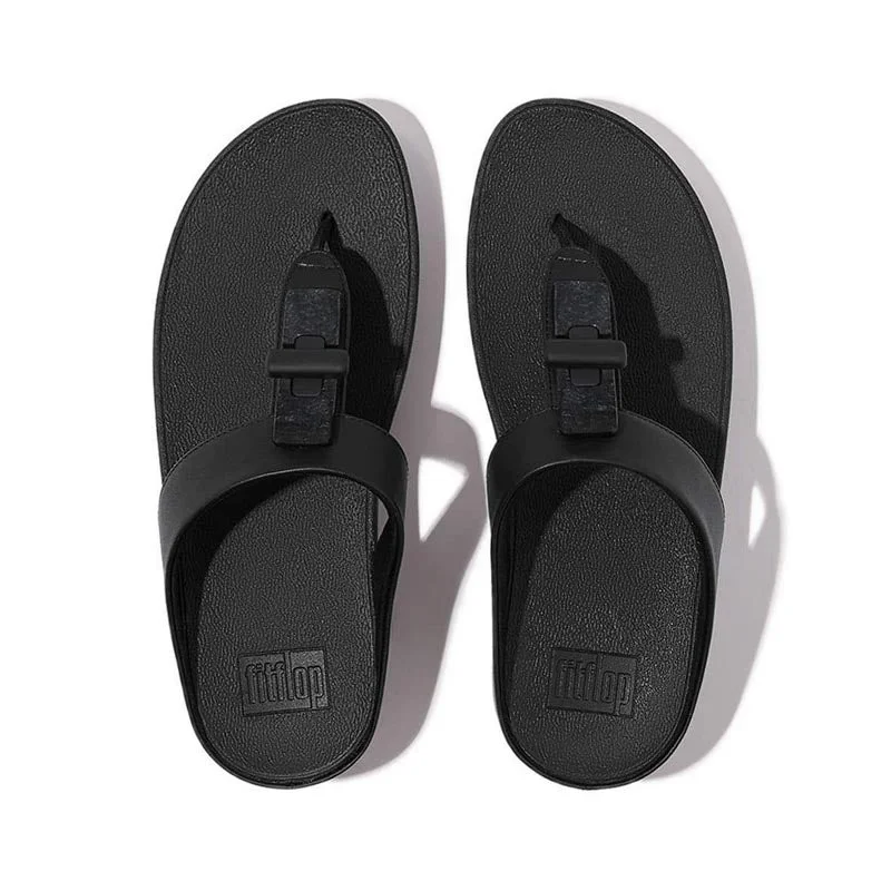 Fitflop Fino Women's Resin-Lock Leather Toe-Post Sandals - Black