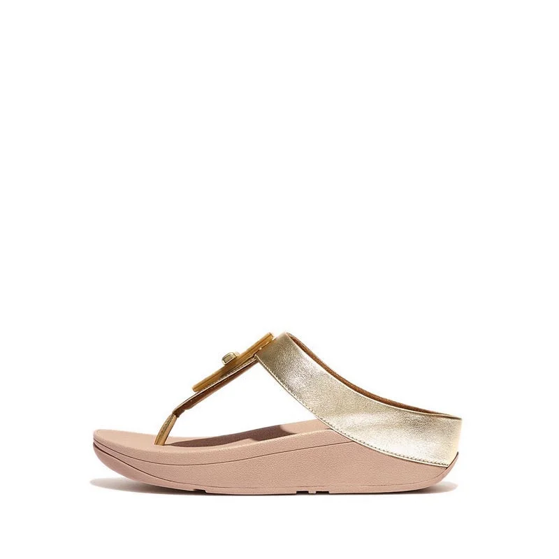 Fitflop Fino Women's Resin-Lock Leather Toe-Post Sandals - Platino