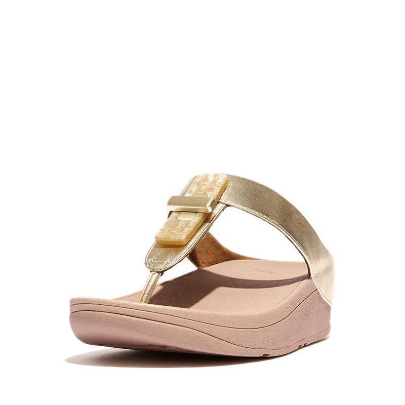 Fitflop Fino Women's Resin-Lock Leather Toe-Post Sandals - Platino