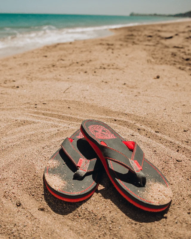 Leather Sandals - Charcoal & Red