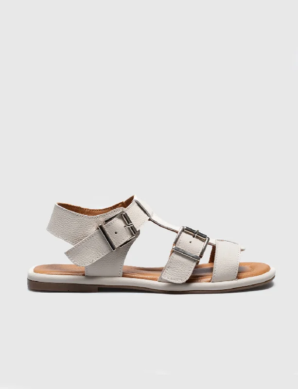 Men Beige Genuine Leather Buckle Detail Sandals