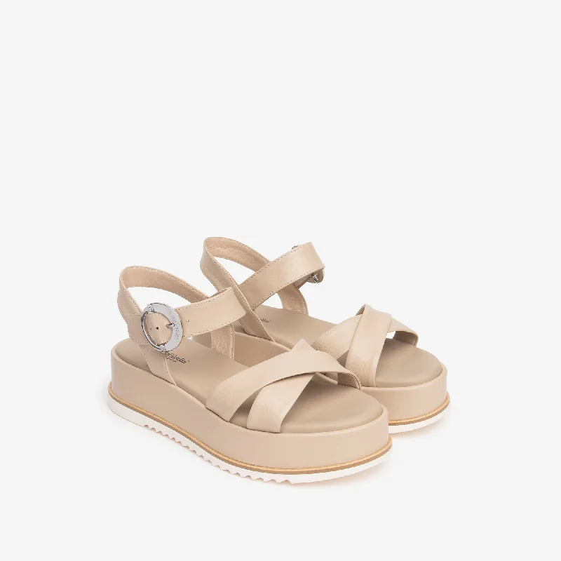 NeroGiardini Nude Leather Platform Sandals