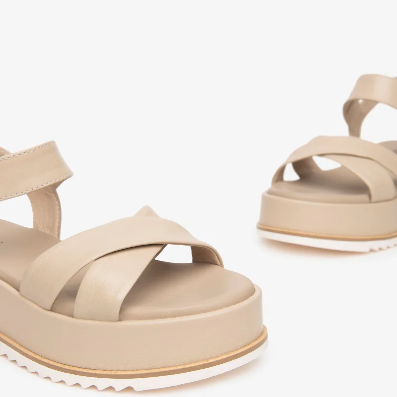 NeroGiardini Nude Leather Platform Sandals