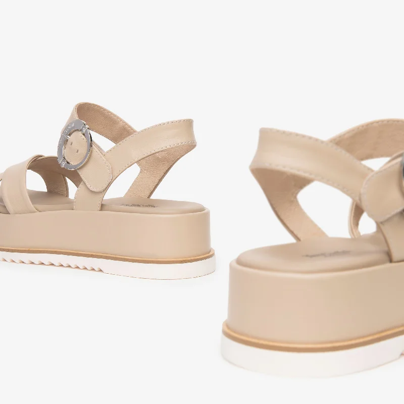 NeroGiardini Nude Leather Platform Sandals