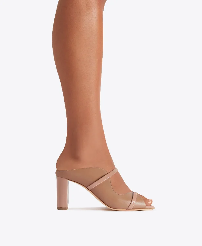 Norah 70 - Nude Leather Block Heel Mule