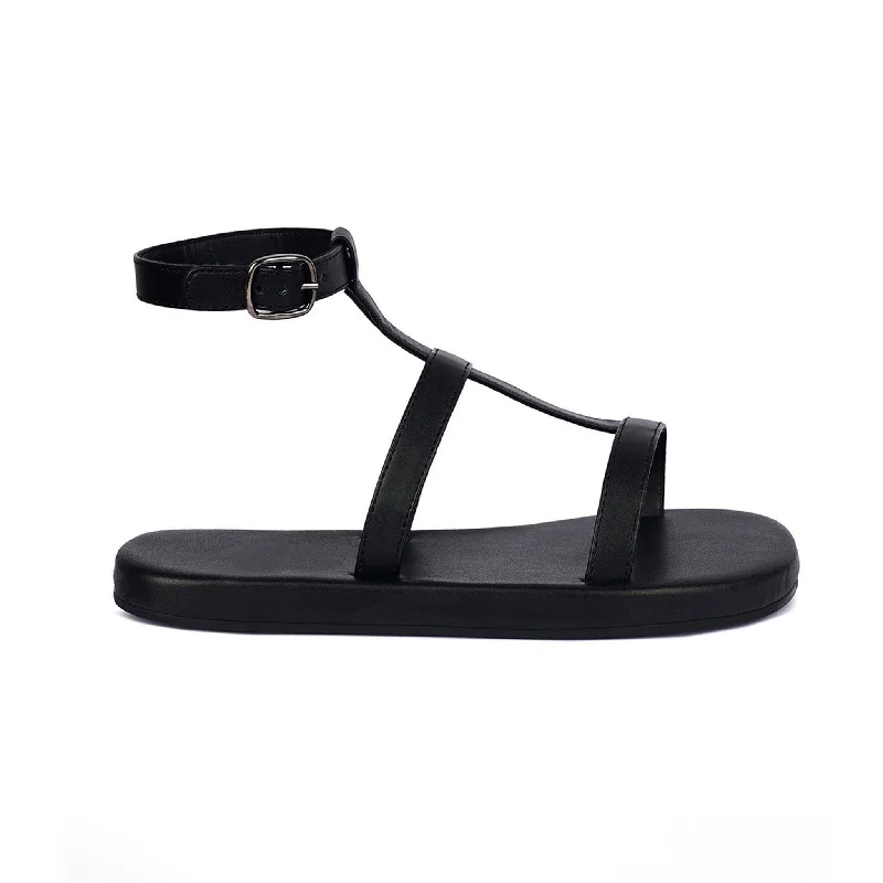 Saba T-Strap Vegan Leather Black Sandals Women