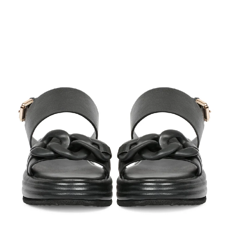 Saint Joelle Link Chain Embellished Black Leather Platform Sandals