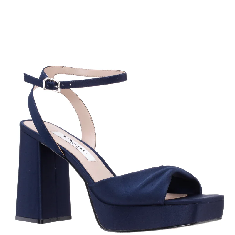 STACIE-NEW NAVY  SATIN BLOCK HIGH-HEEL PLATFORM SANDAL 