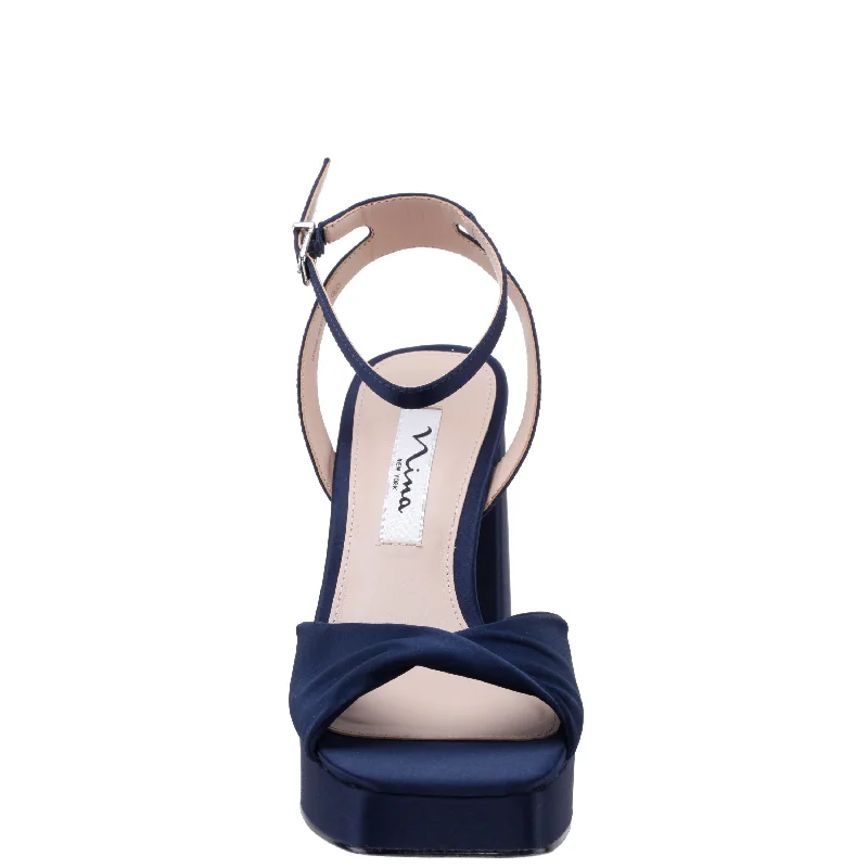 STACIE-NEW NAVY  SATIN BLOCK HIGH-HEEL PLATFORM SANDAL 