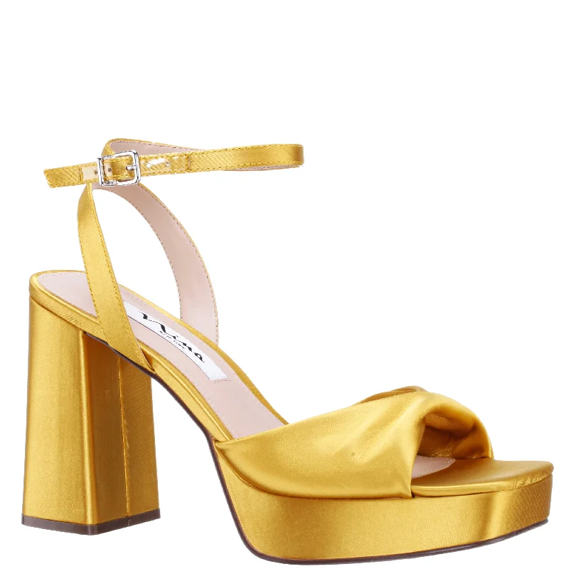 STACIE-OCHRE  SATIN BLOCK HIGH-HEEL PLATFORM SANDAL 