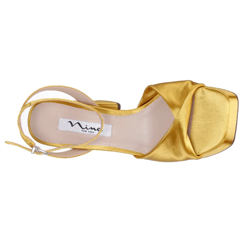 STACIE-OCHRE  SATIN BLOCK HIGH-HEEL PLATFORM SANDAL 