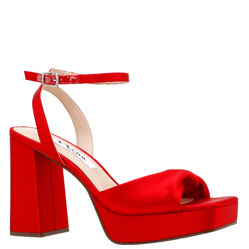 STACIE-RED SATIN BLOCK HIGH-HEEL PLATFORM SANDAL 