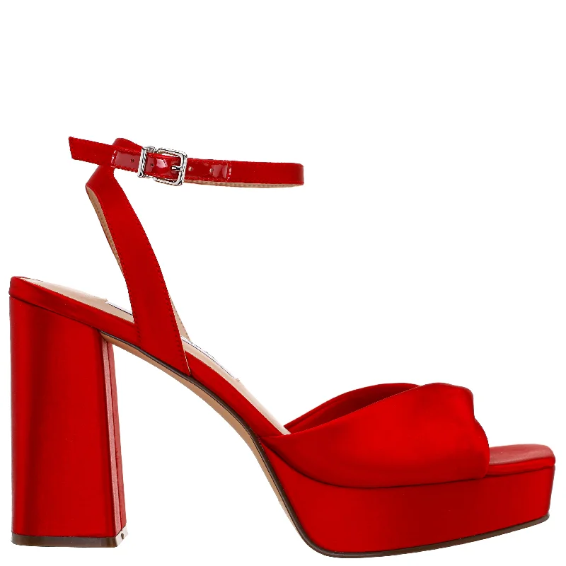 STACIE-RED SATIN BLOCK HIGH-HEEL PLATFORM SANDAL 